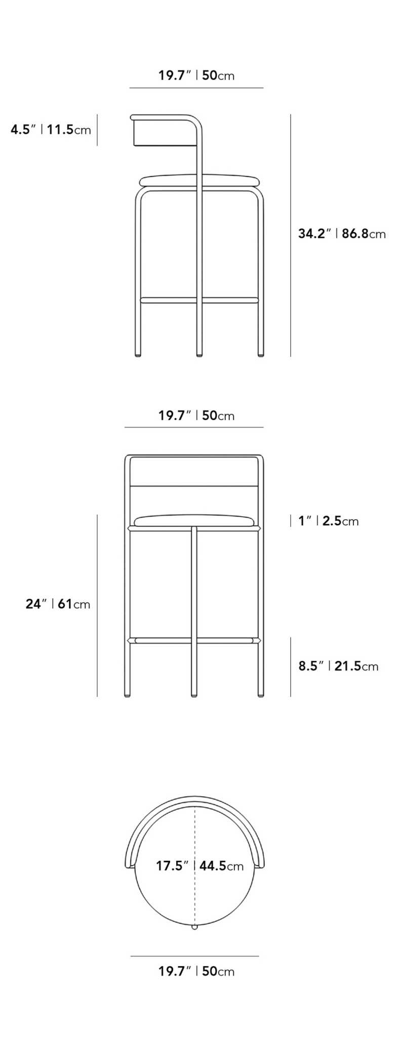 Dimensions for Ava Counter Stool