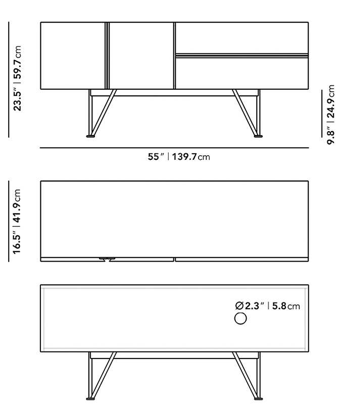Dimensions for Bennett Media Console - 55"
