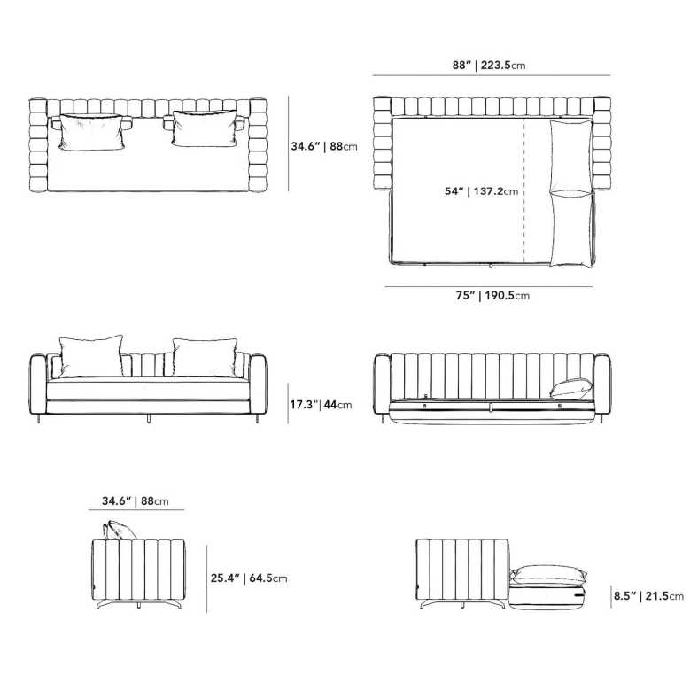 Dimensions for Berlin Sleeper Sofa