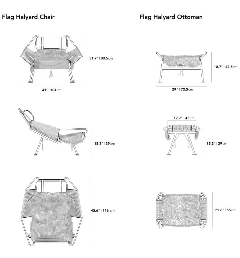 Dimensions for Flag Halyard Chair and Ottoman