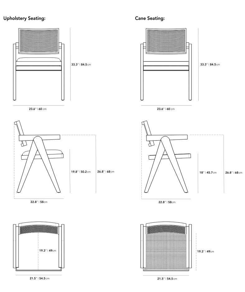 Dimensions for Javert Armchair - Cane
