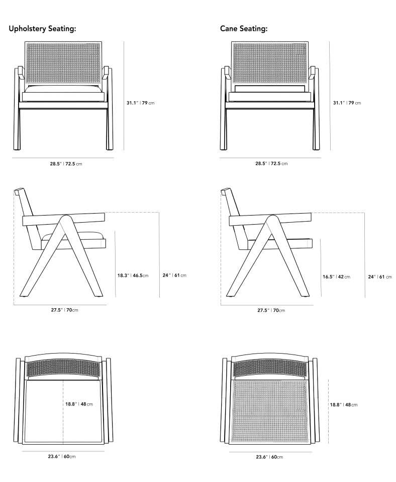 Dimensions for Javert Lounge Chair - Cane