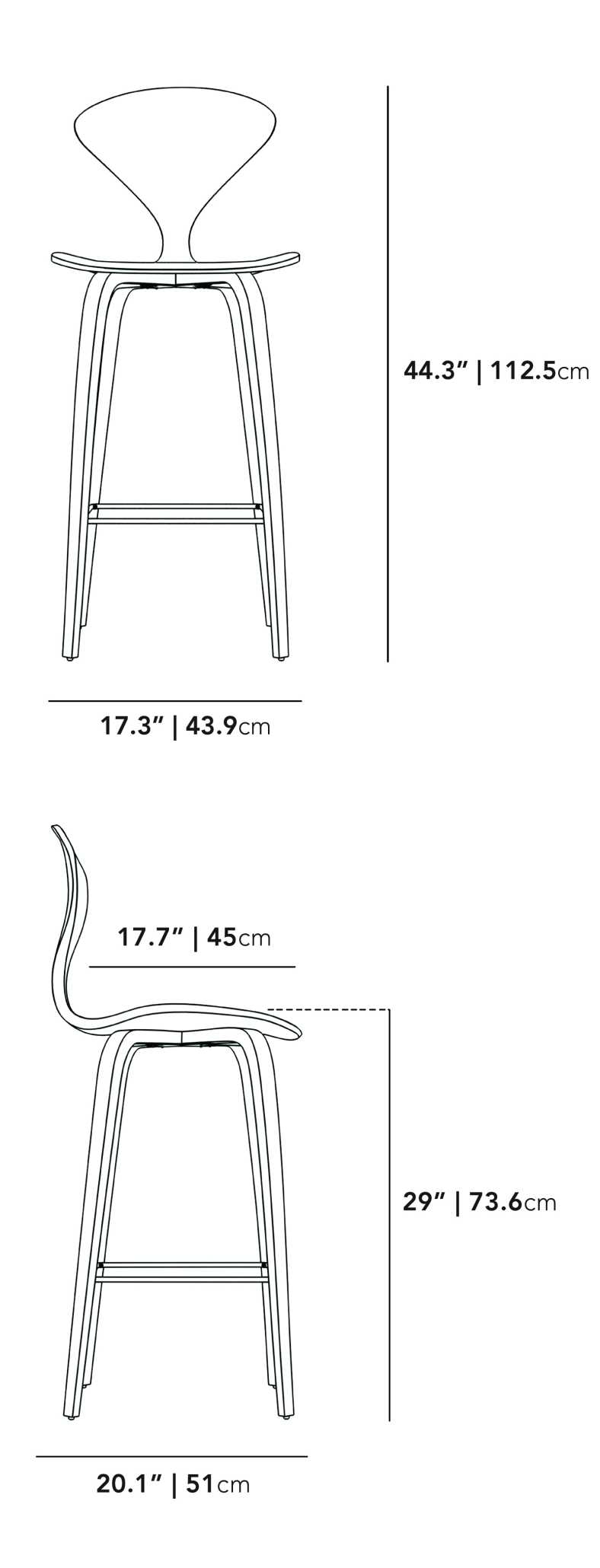 Dimensions for Norman Barstool