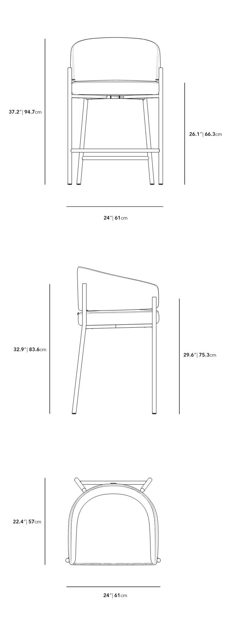 Dimensions for Solana Counter Stool
