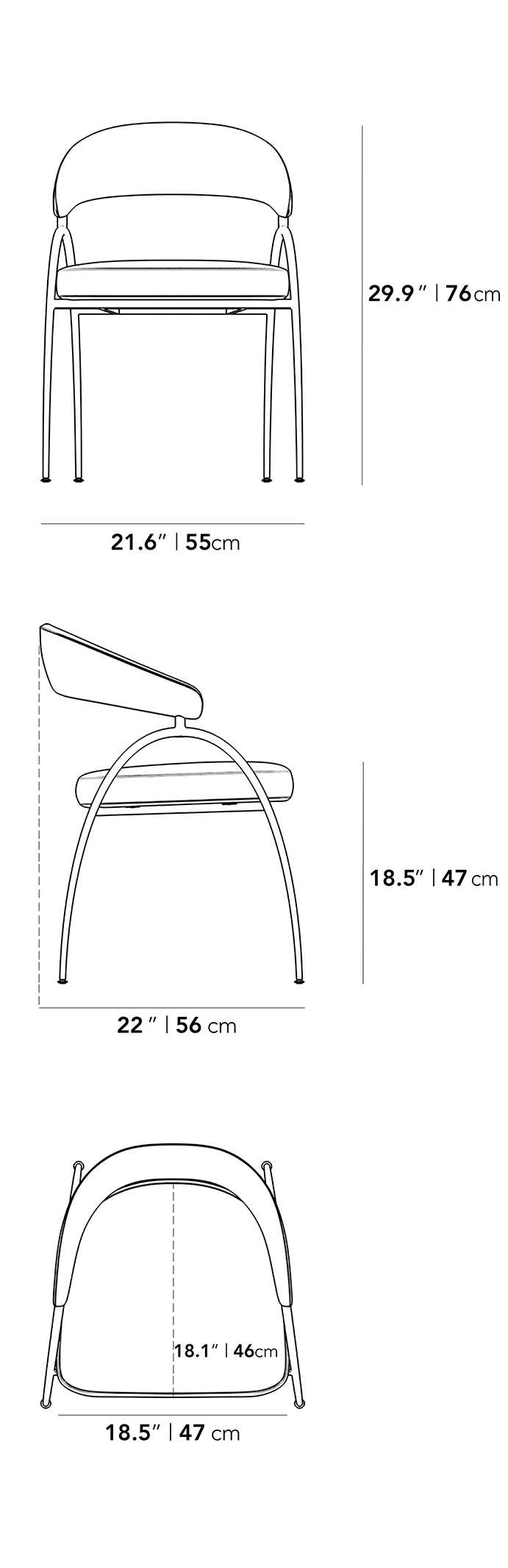 Dimensions for Uma Dining Chair