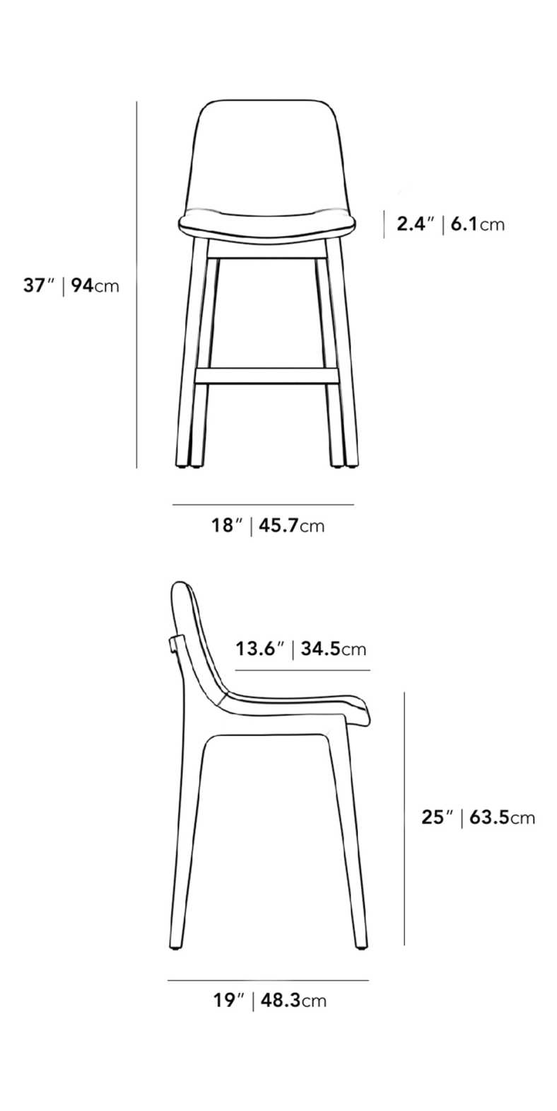 Dimensions for Aubrey Counter Stool