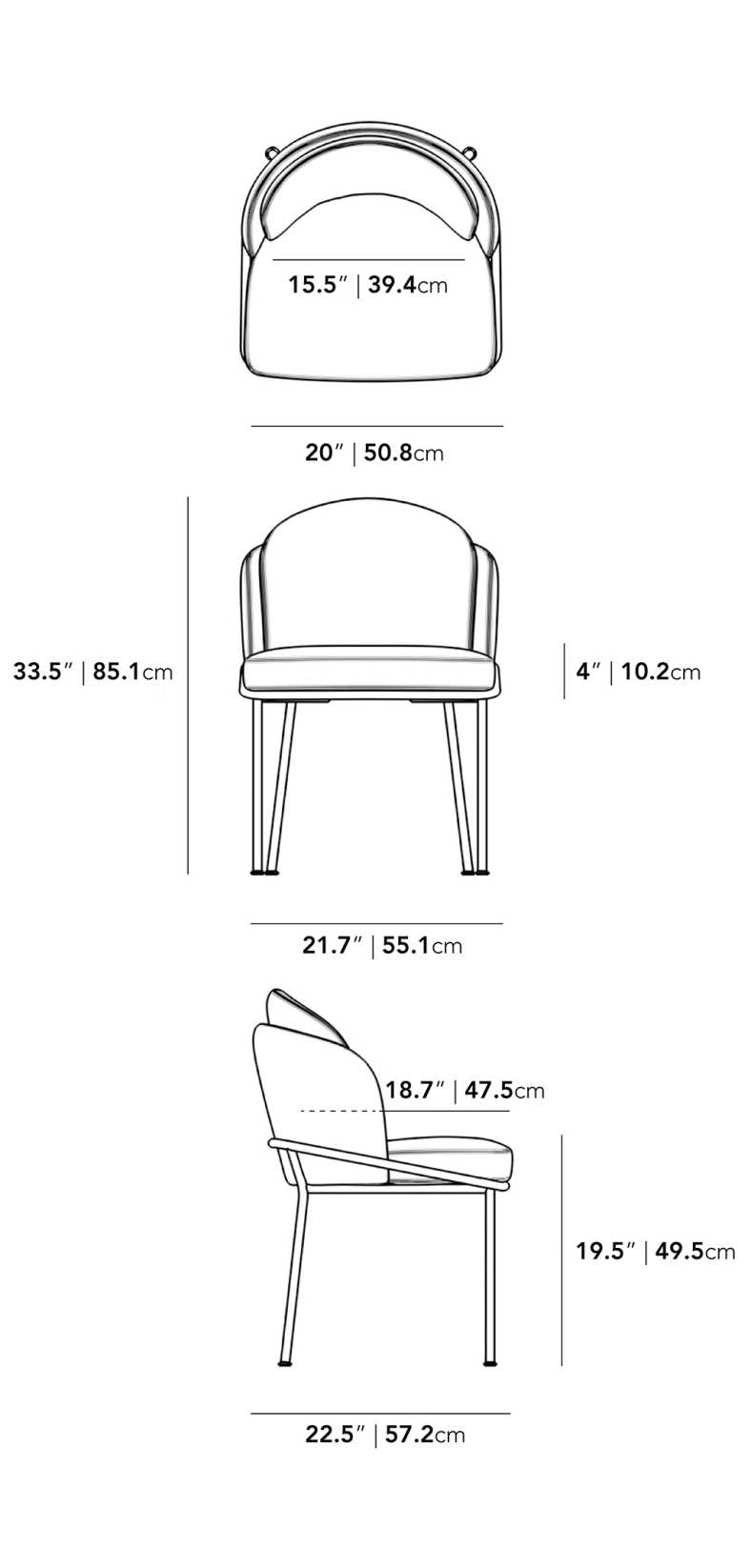 Dimensions for Angelo Dining Chair