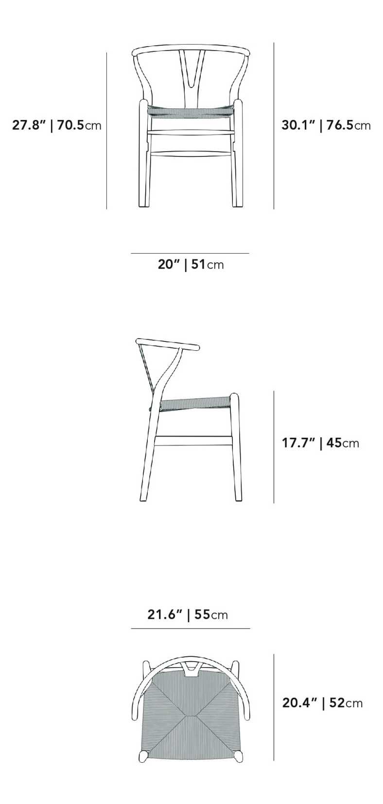 Dimensions for Wishbone Chair