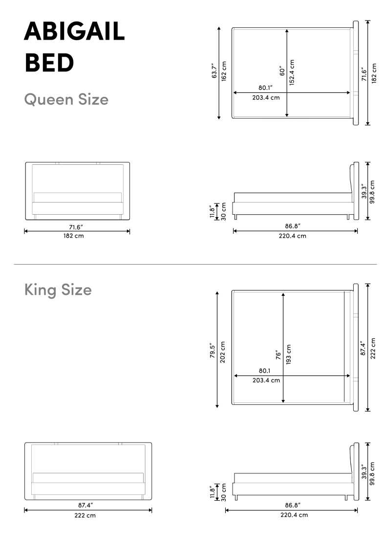 Dimensions for Abigail Bed
