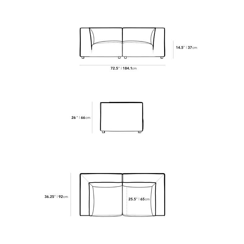 Dimensions for Arya Loveseat - Compact