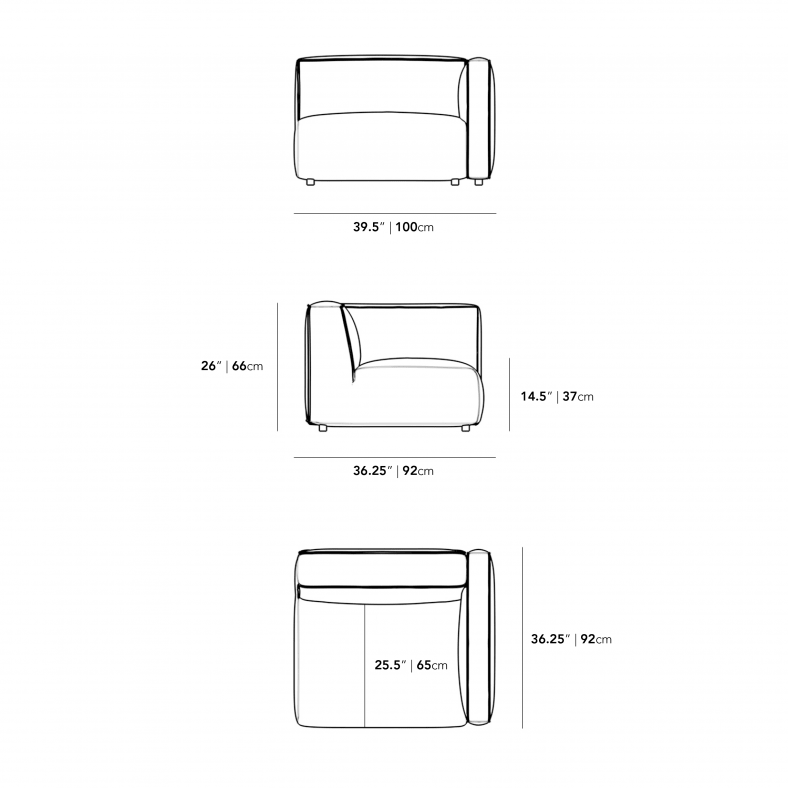 Dimensions for Arya Outdoor Right Arm