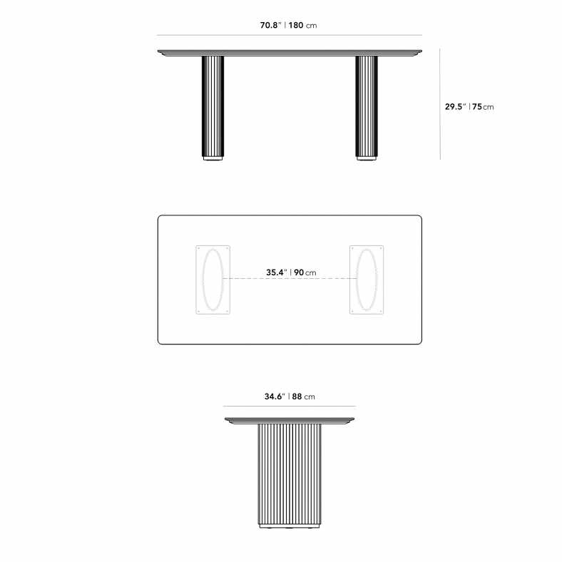 Dimensions for Athena Dining Table