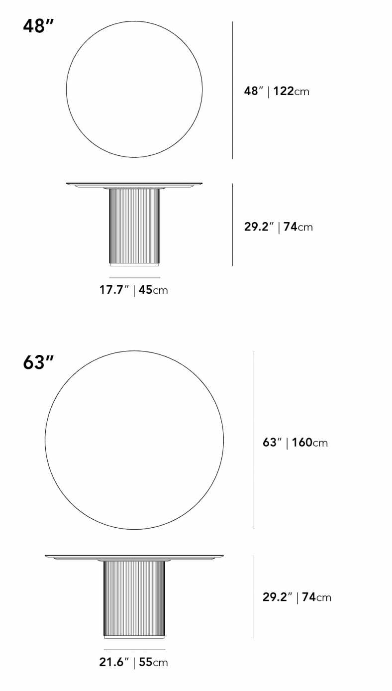Dimensions for Athena Round Dining Table