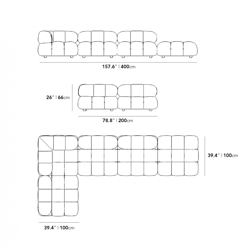 Dimensions for Belia Modular Sectional