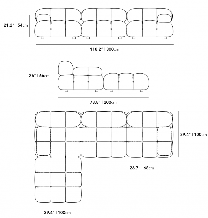 Dimensions for Belia Sectional Sofa