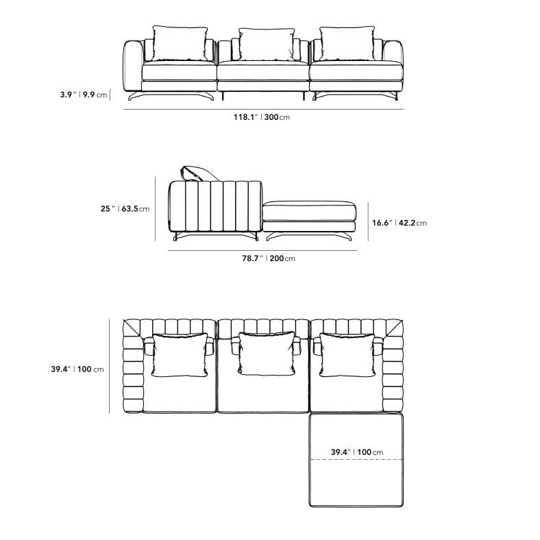 Dimensions for Berlin Sectional Sofa