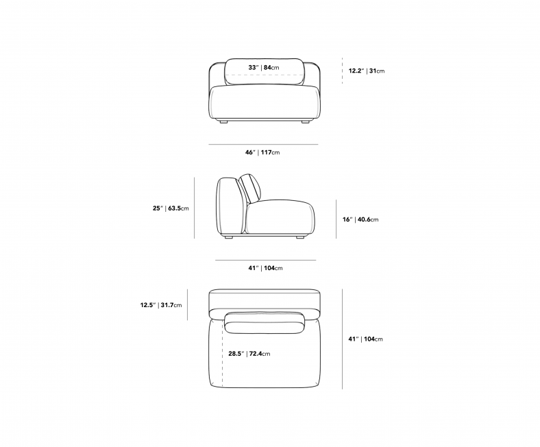 Dimensions for Boden Armless