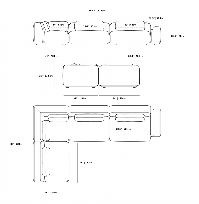 Dimensions for Boden Corner Sectional