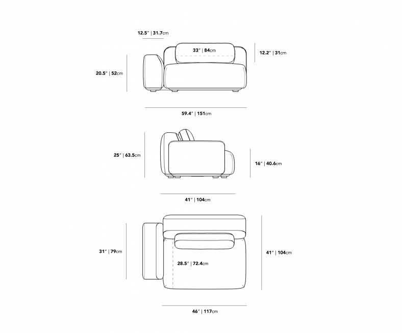 Dimensions for Boden Left/Right Arm
