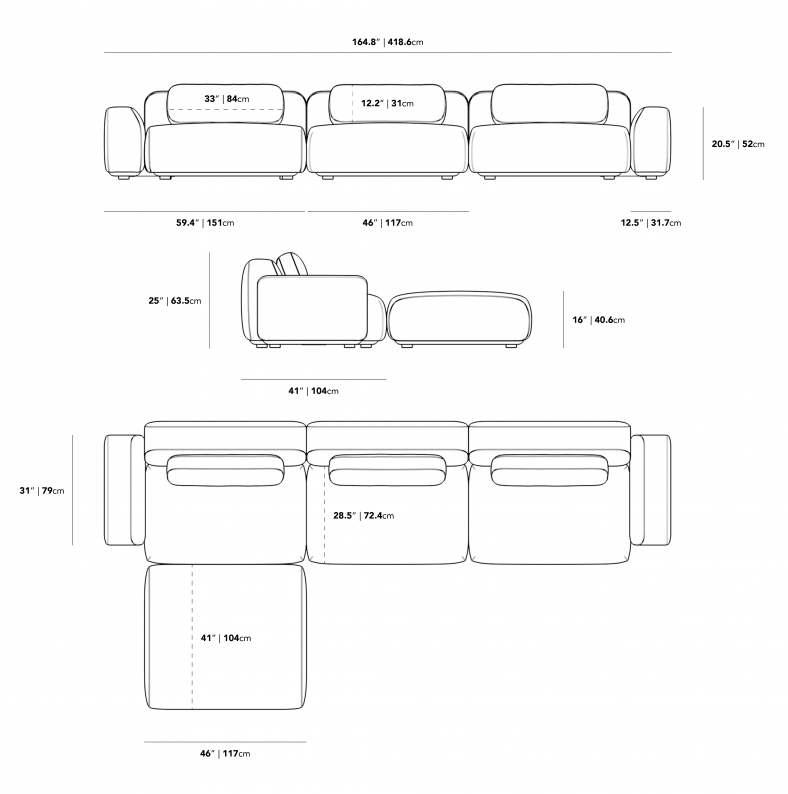 Dimensions for Boden Sectional Sofa