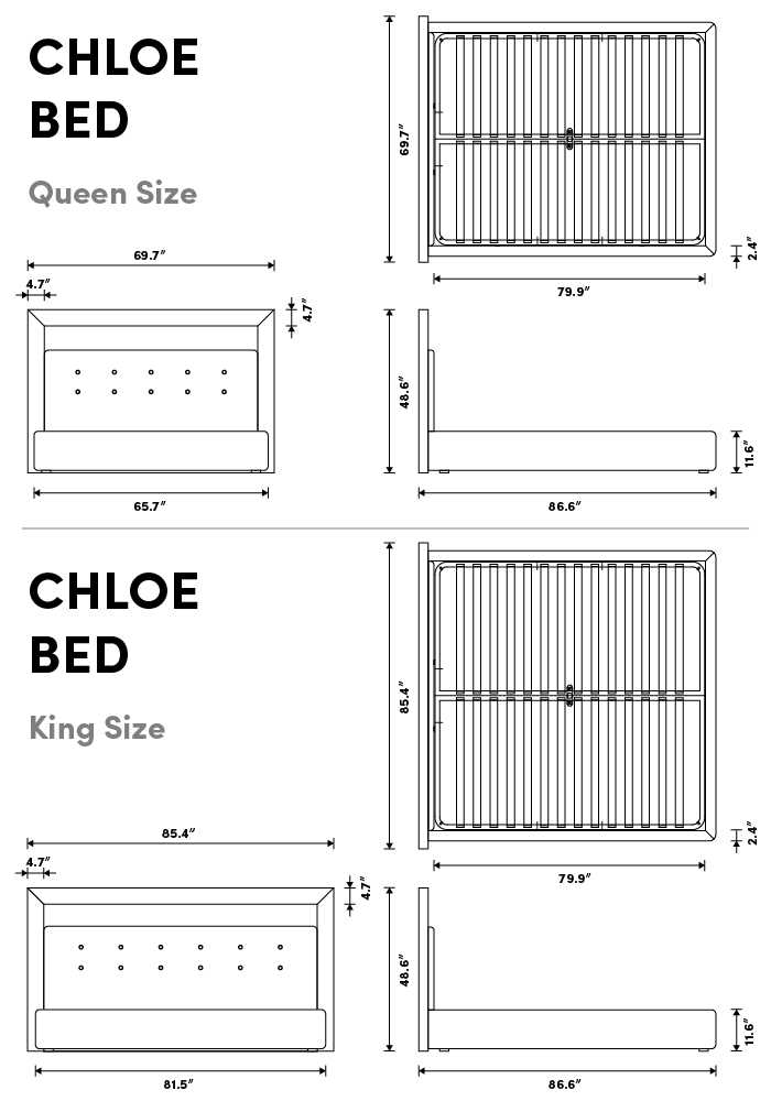 Dimensions for Chloe Bed