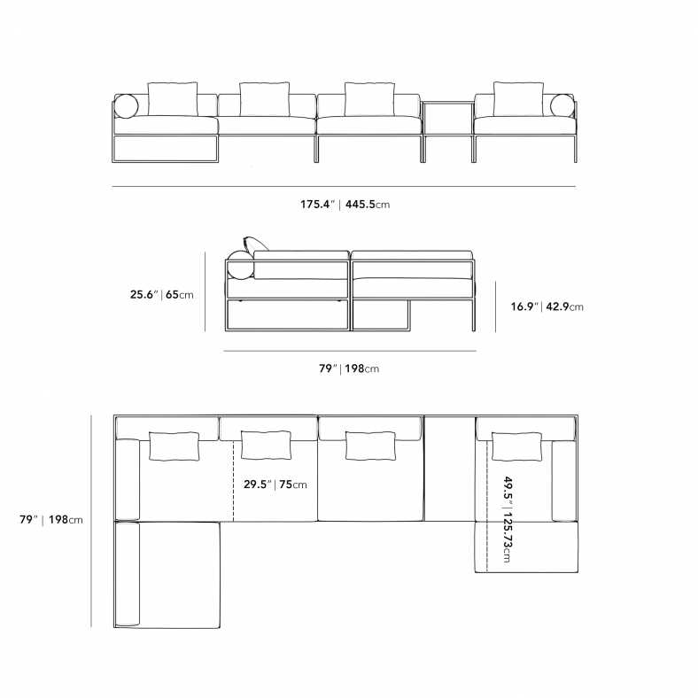 Dimensions for Everett Outdoor Modular Sectional