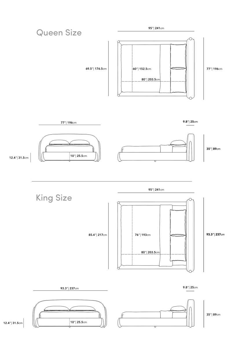 Dimensions for Sarina Bed