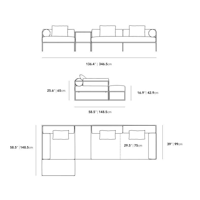 Dimensions for Everett Outdoor Sectional Sofa