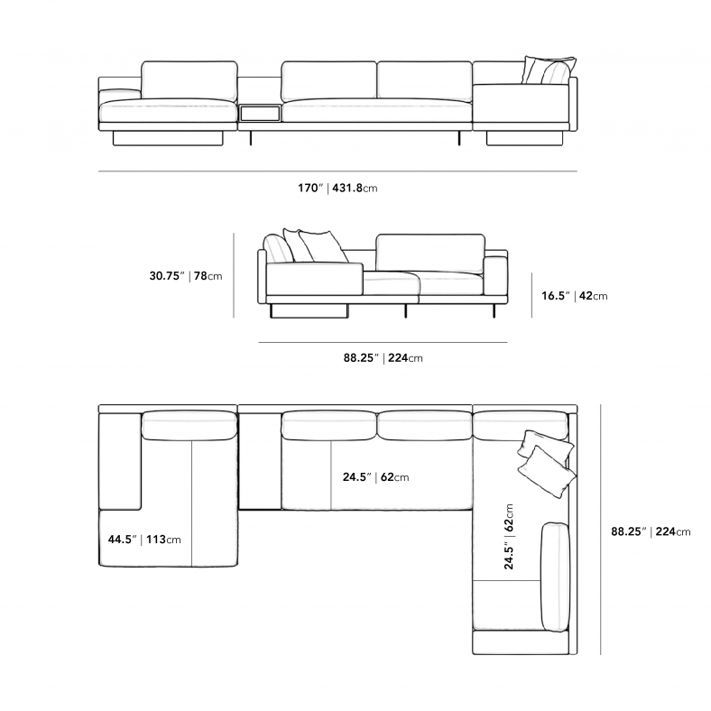 Dimensions for Dresden Modular Sectional
