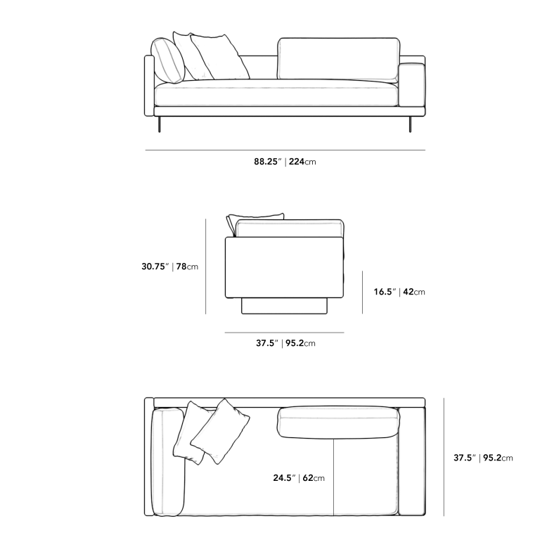 Dimensions for Dresden Left Arm Sofa 2022