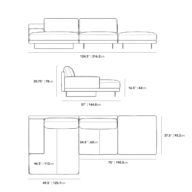 Dimensions for Dresden Sectional Sofa - Compact 2022