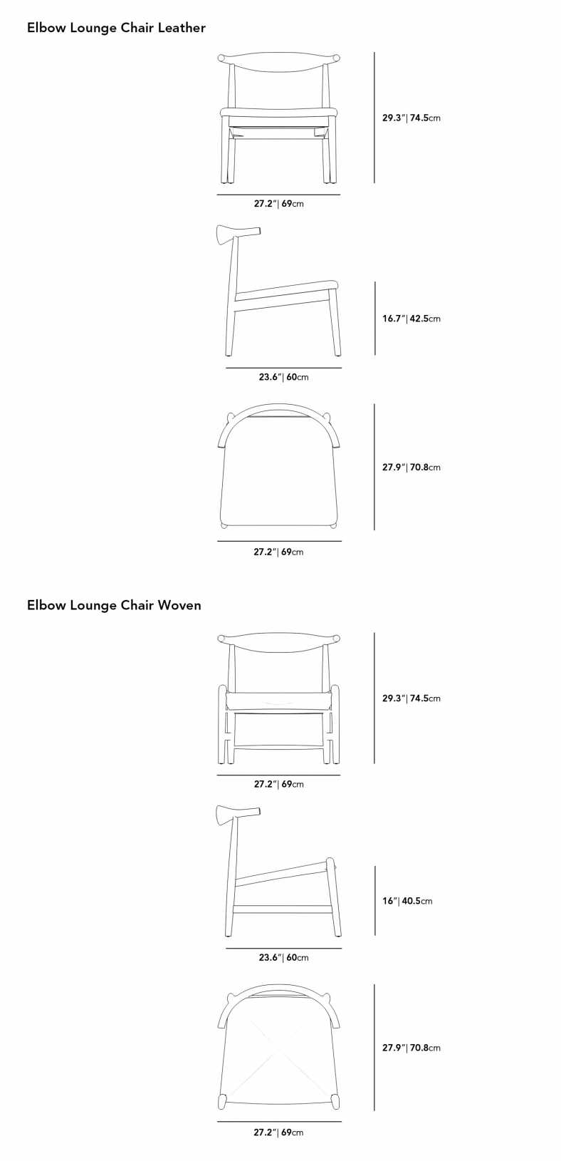 Dimensions for Elbow Outdoor Lounge Chair - Woven