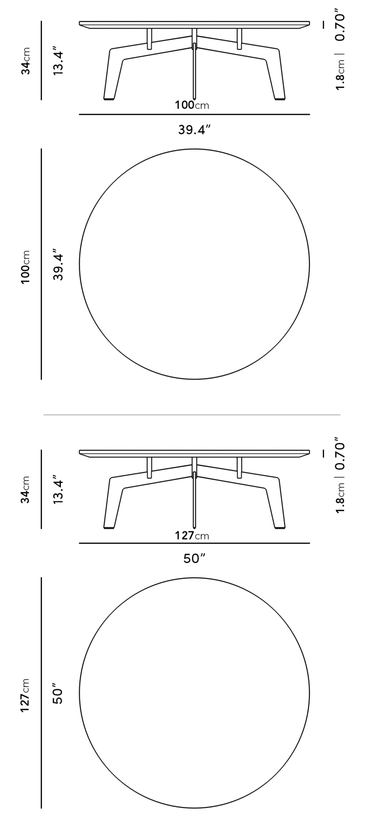 Dimensions for Evelyn Coffee Table - Round - Clearance