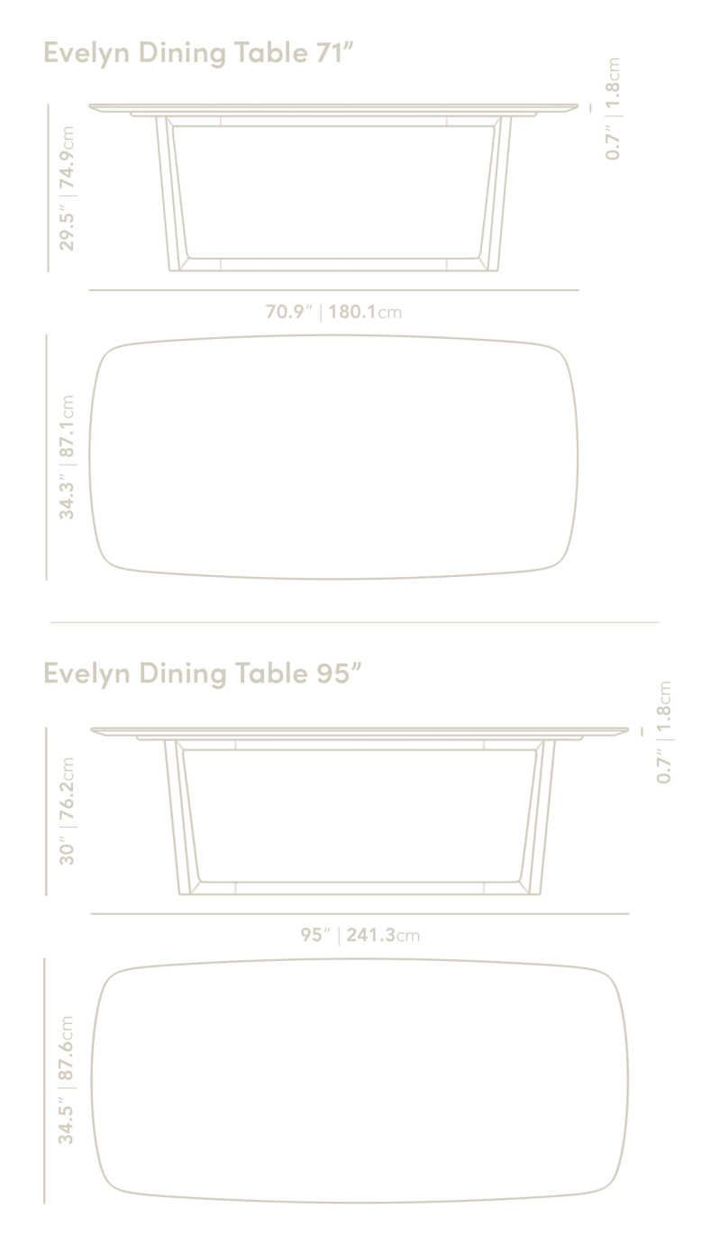 Dimensions for Evelyn Dining Table (Black Label)