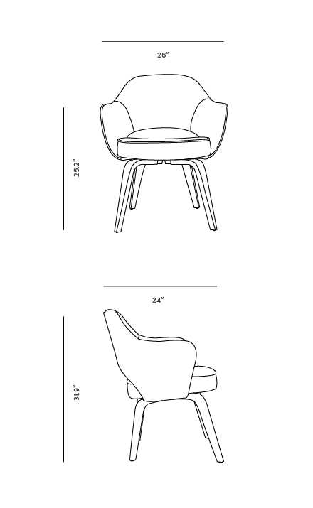 Dimensions for Executive Armchair - Wood Legs
