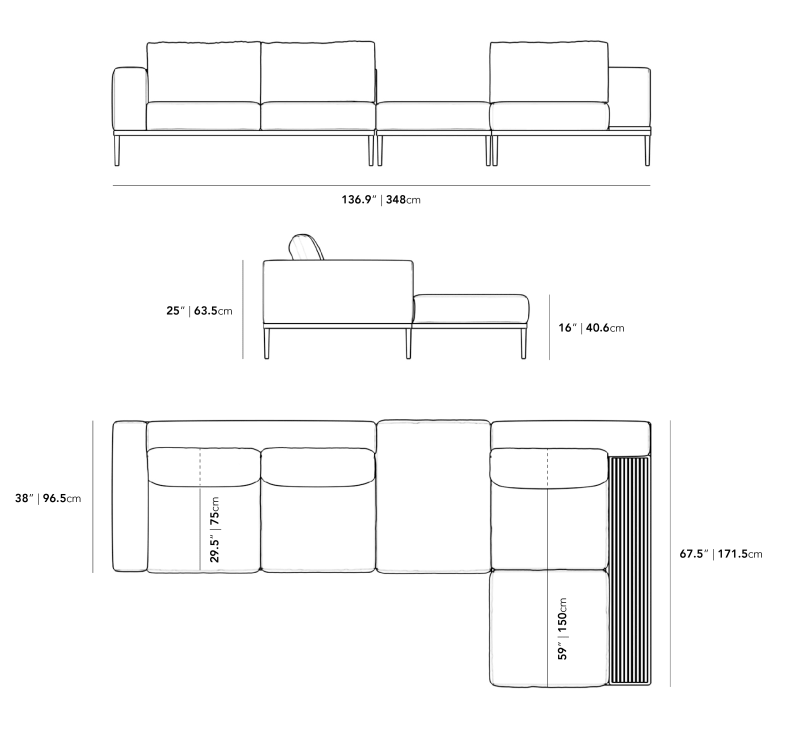 Dimensions for Francis Outdoor Modular Sectional - Clearance