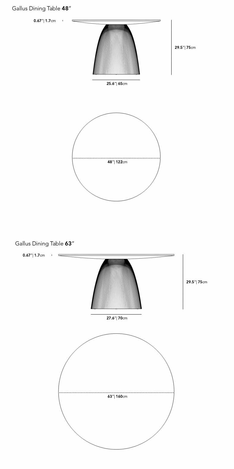 Dimensions for Gallus Dining Table