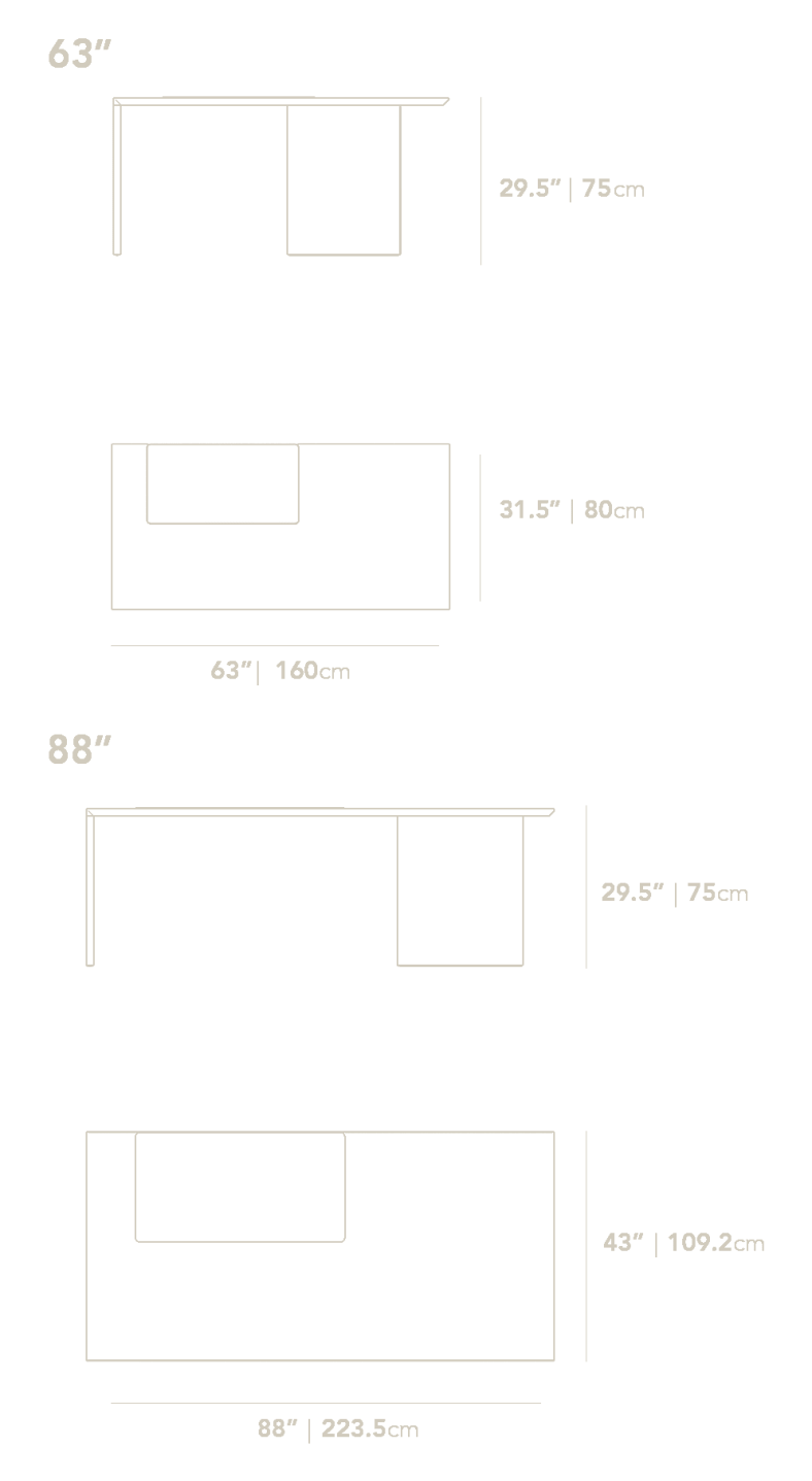 Dimensions for Gia Desk (Black Label)