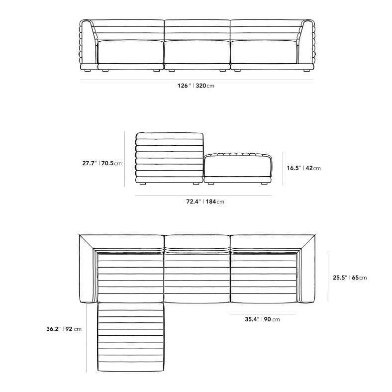 Dimensions for Ivano Sectional Sofa