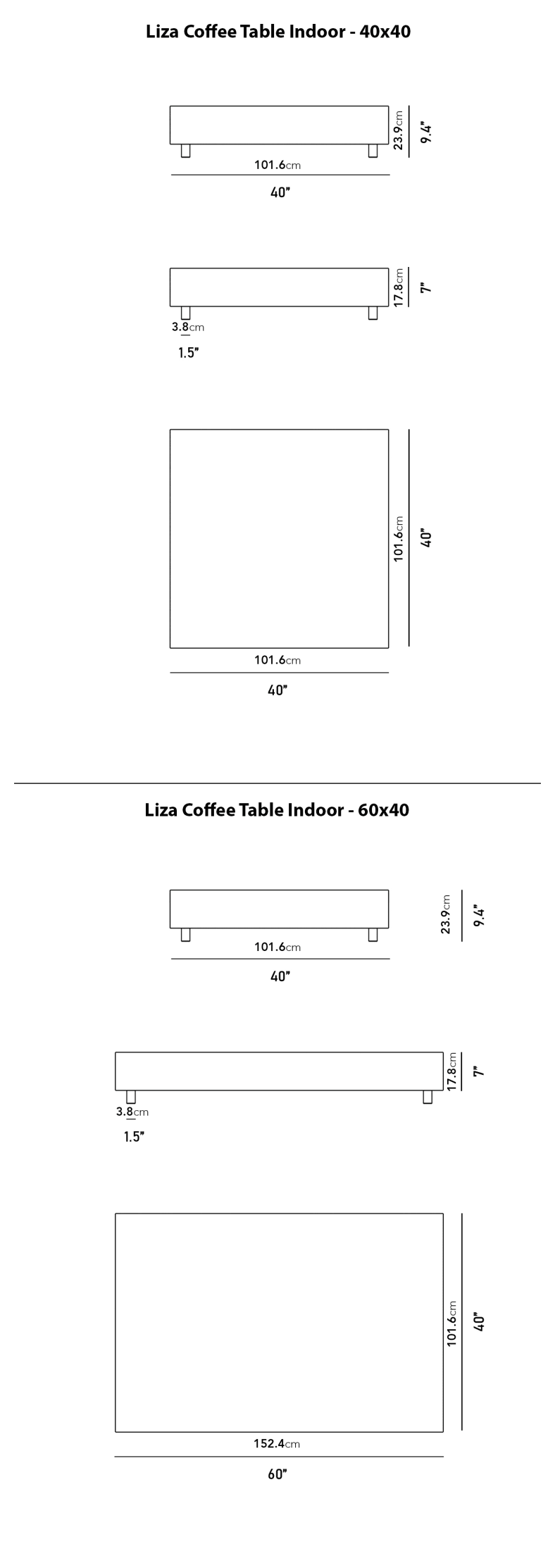 Dimensions for Liza Coffee Table - Marble 2022