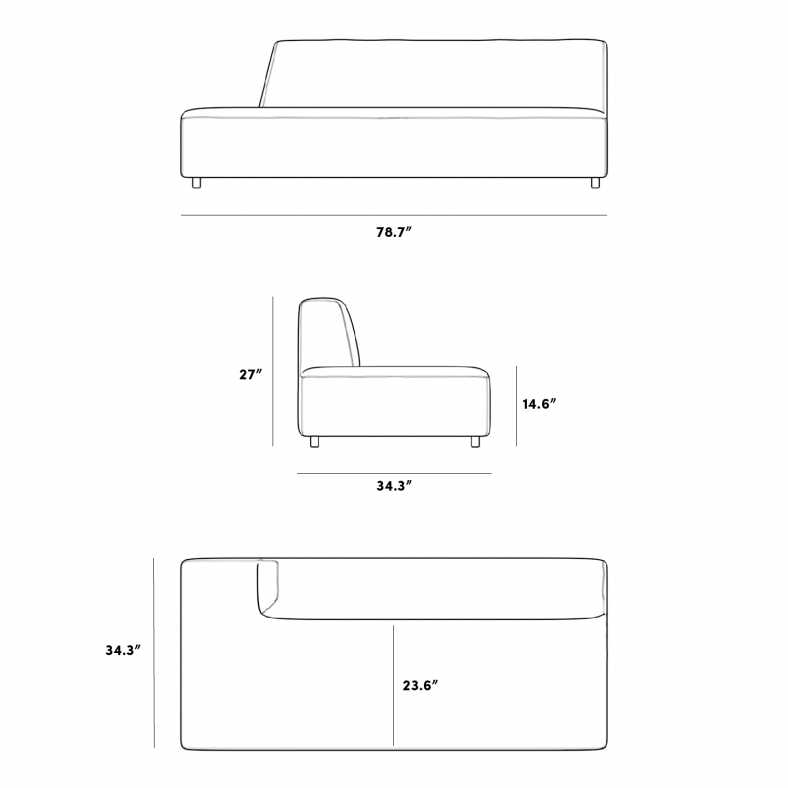 Dimensions for Mika Armless Open Right 3 Seater