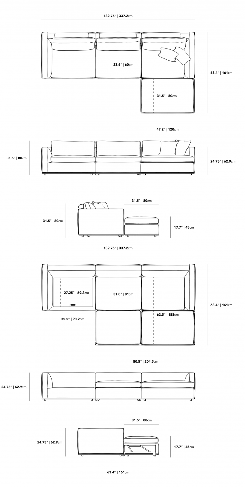 Dimensions for Milo Sleeper Sectional