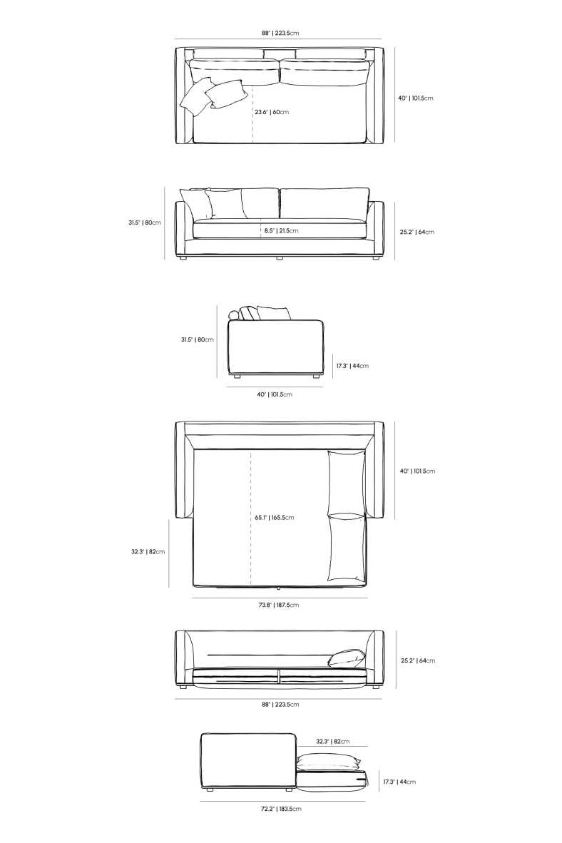 Dimensions for Milo Sleeper Sofa