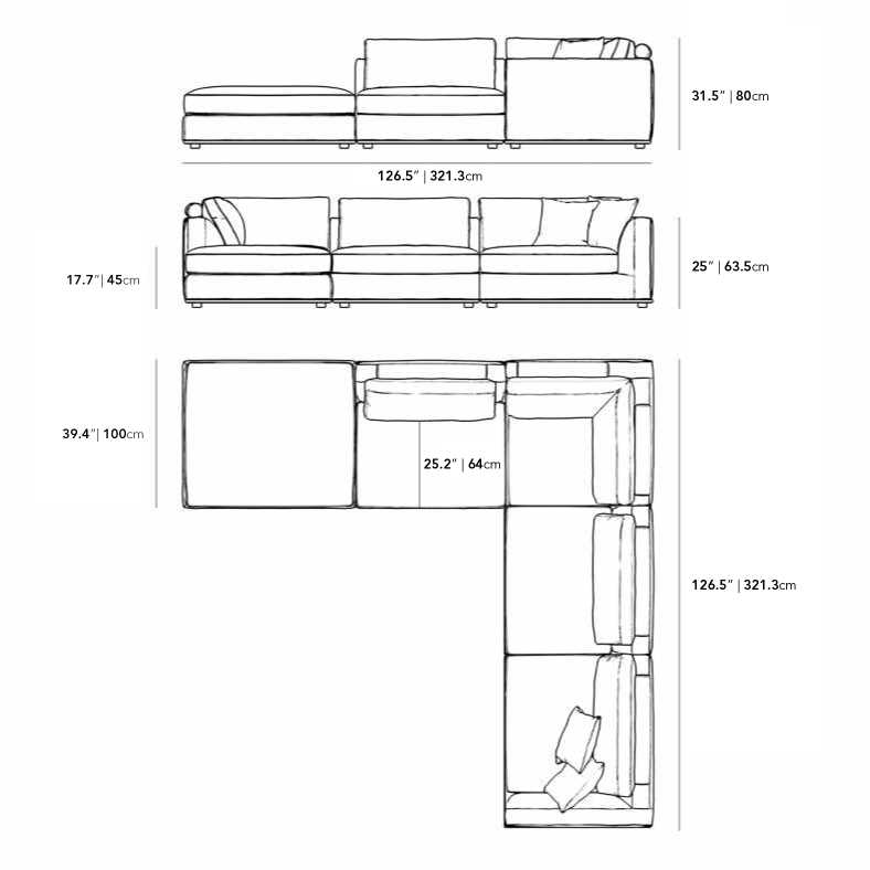 Dimensions for Milo Corner Sectional