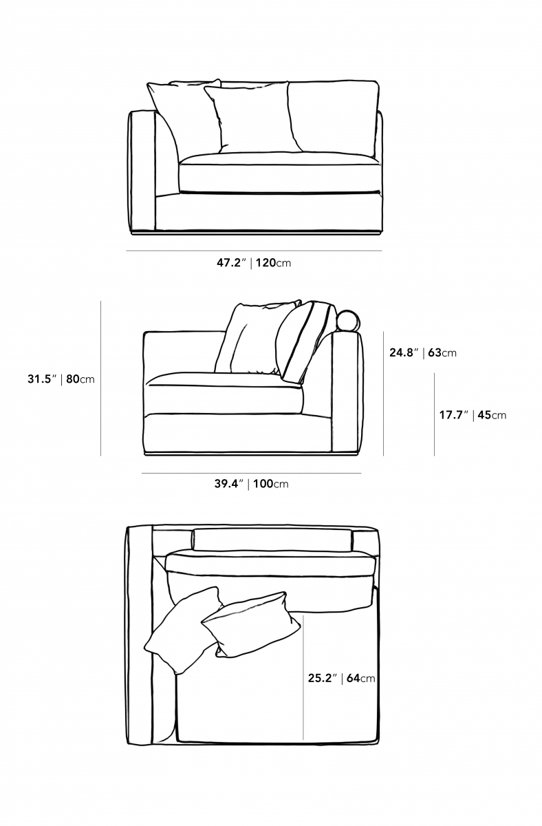 Dimensions for Milo 1-Seater - Left Arm