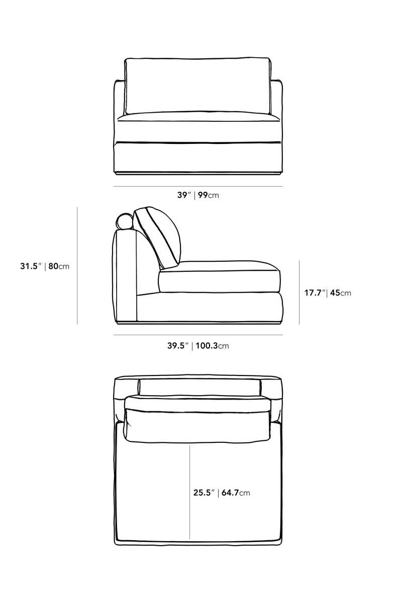 Dimensions for Milo 1-Seater - Armless
