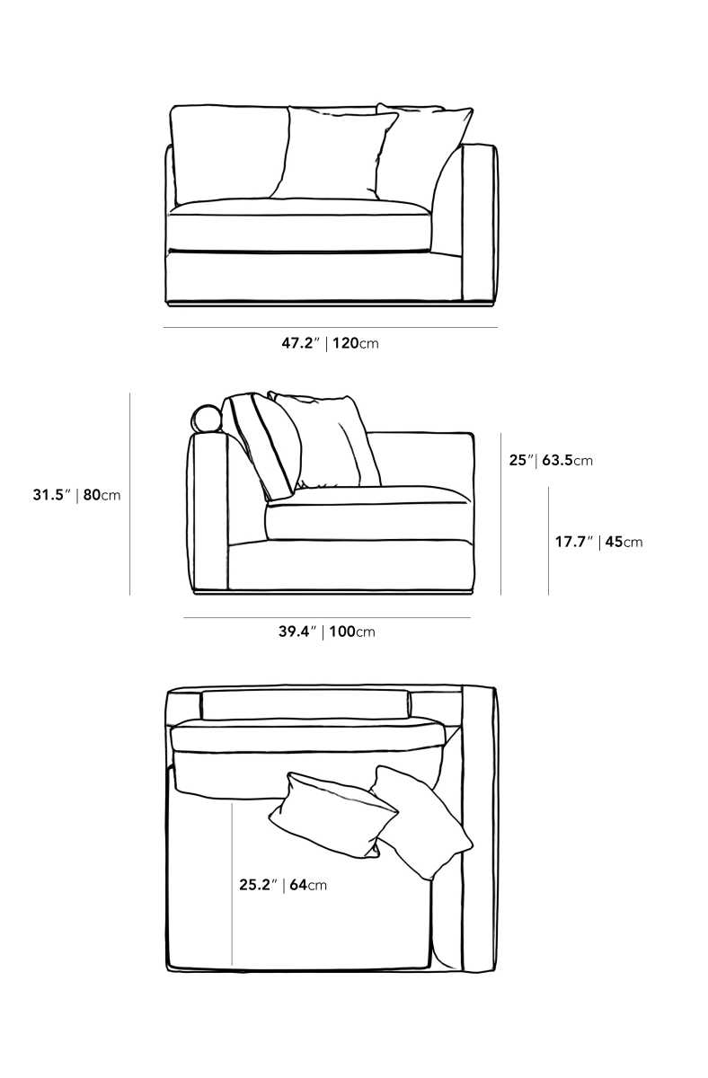 Dimensions for Milo 1-Seater - Right Arm