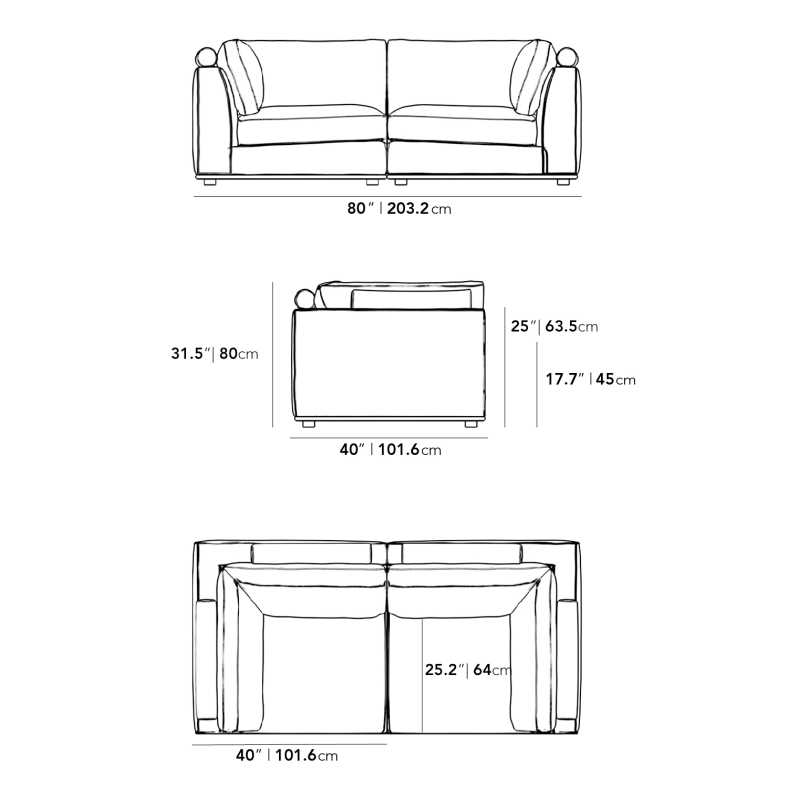 Dimensions for Milo Sofa - Compact