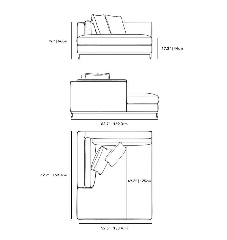 Dimensions for Nico Left Arm Chaise