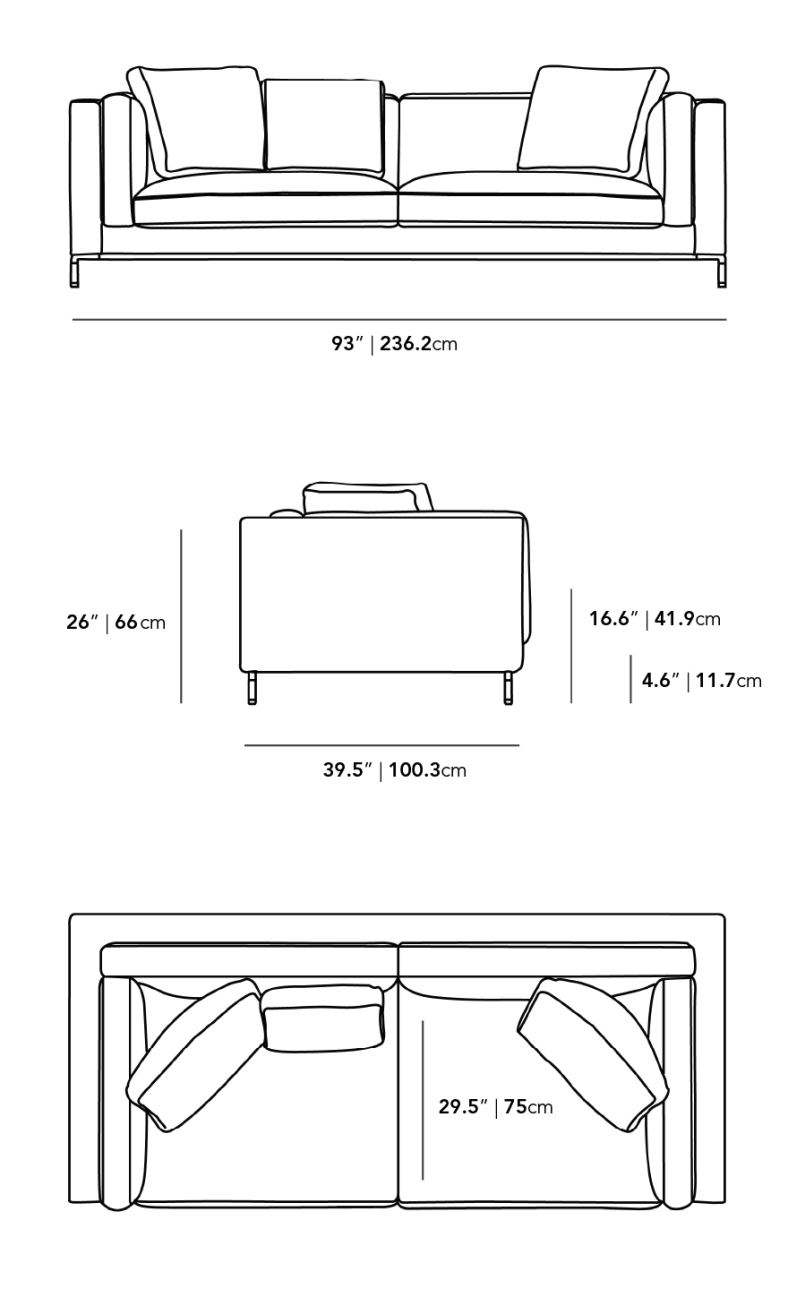 Dimensions for Nico Sofa - Clearance